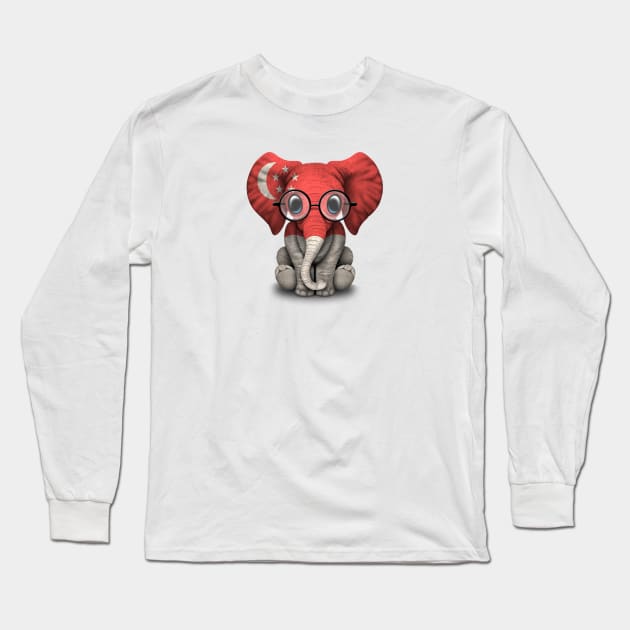 Baby Elephant with Glasses and Singapore Flag Long Sleeve T-Shirt by jeffbartels